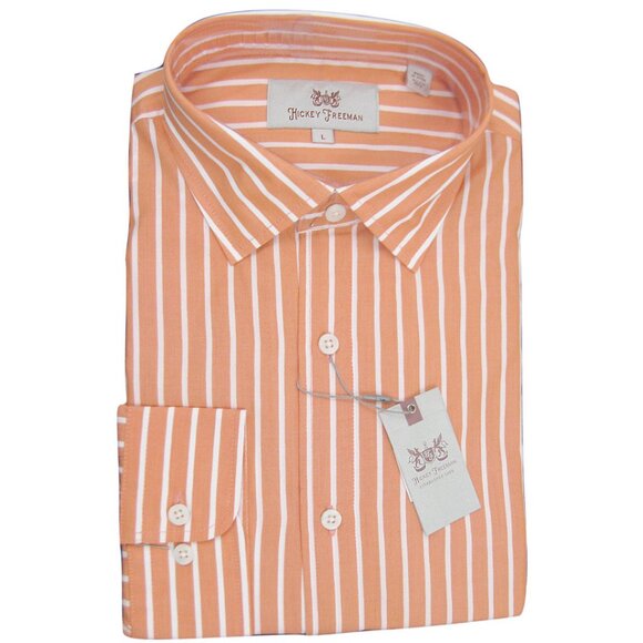 NEW $145 Hickey Freeman Colorful Button Front Shirt!  Orange with White Stripes - Picture 1 of 1